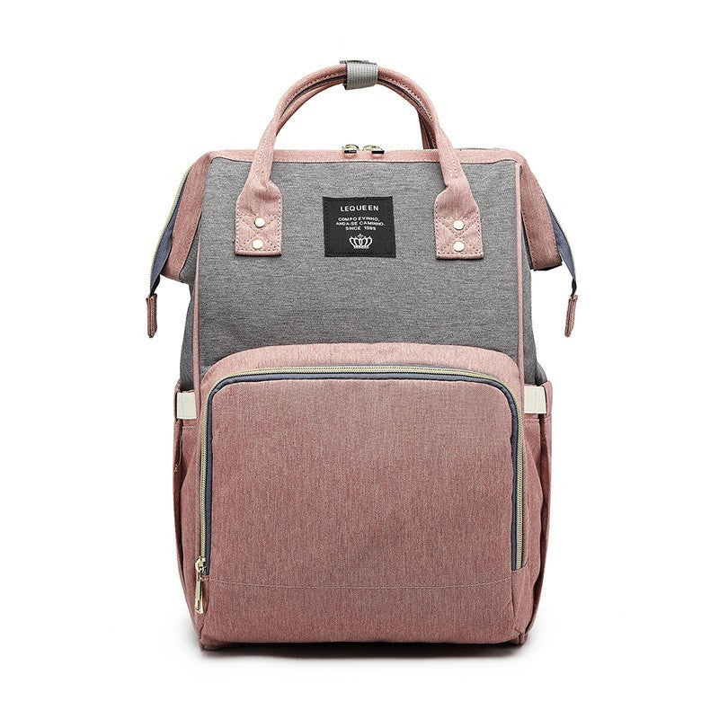 Rucsac Multifunctional pentru Mamici, Flippy, din Panza Oxford, Compartimentare Multipla, Impermeabil, 43 x 18 x 26 cm, Roz/Gri-10