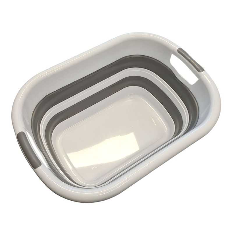 Coș de rufe, lighean silicon pliabil, 38L, alb/gri