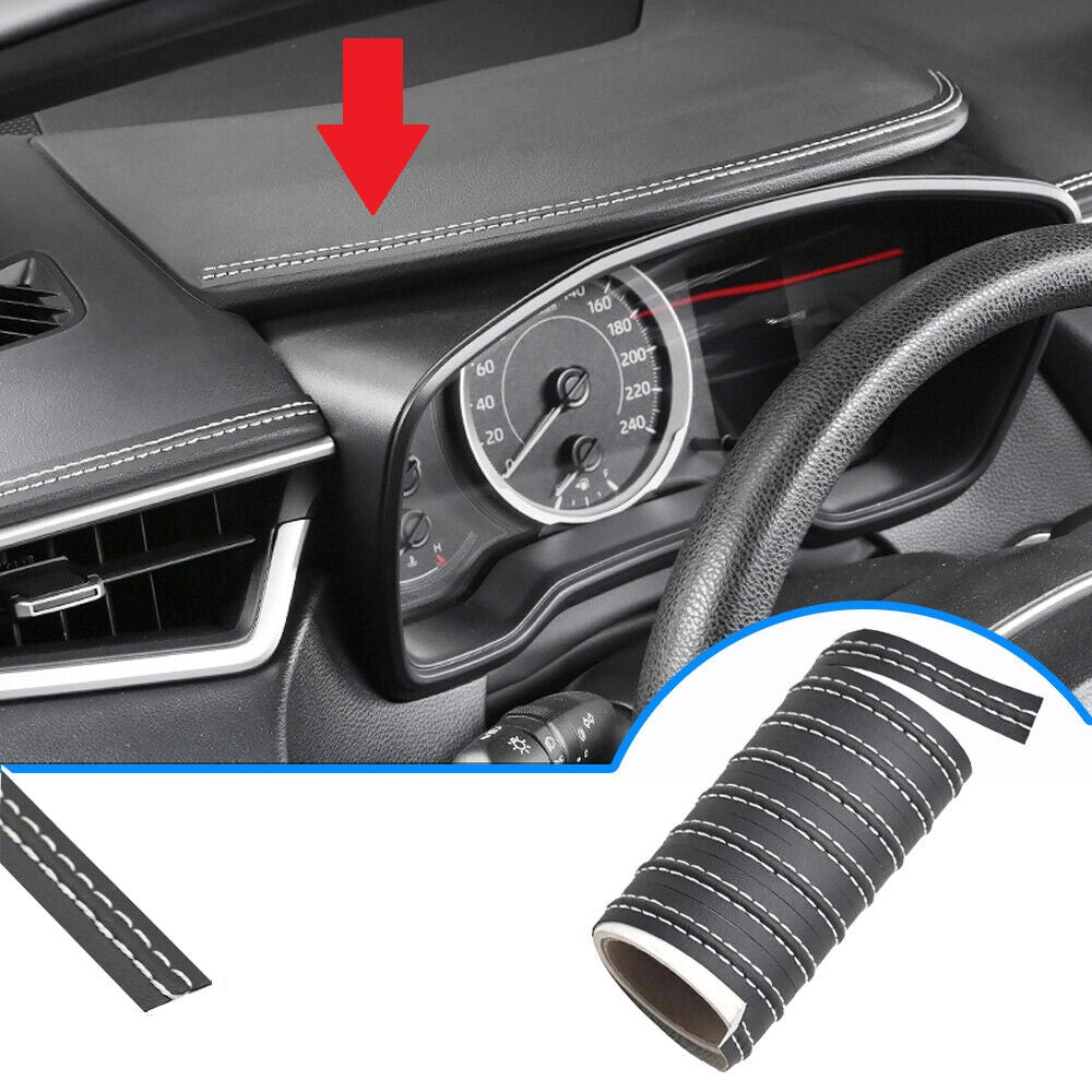 Banda decorativa pentru interiorul vehiculului, lungime 2m, din piele ecologica, culoare Neagra + cusatura Alba-0