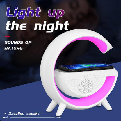 Lampa smart LED cu difuzor Bluetooth, control tactil si incarcare wireless