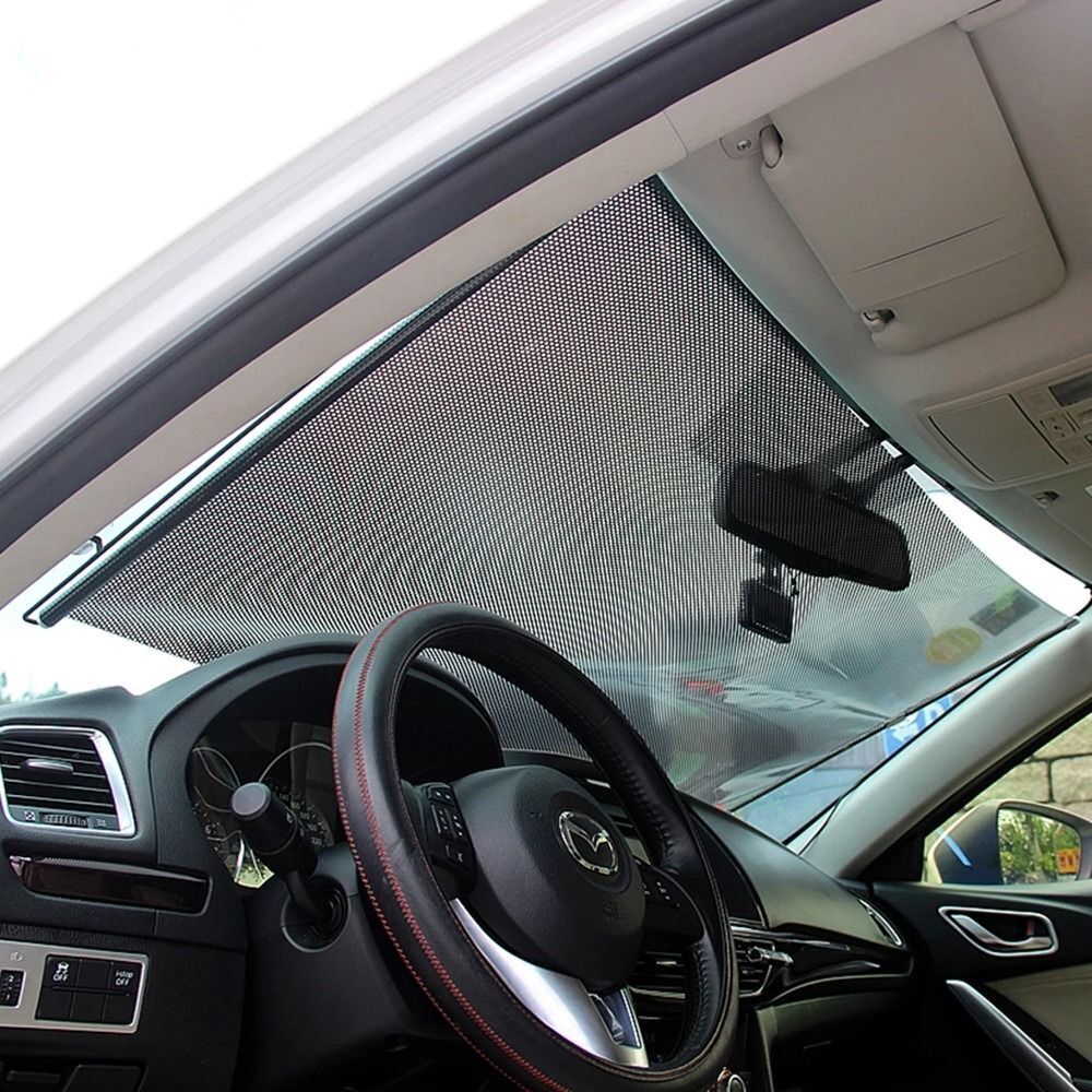 Parasolar auto cu ventuze, retractabil, negru, 68 cm x 125 cm, pentru parbriz sau geamuri laterale