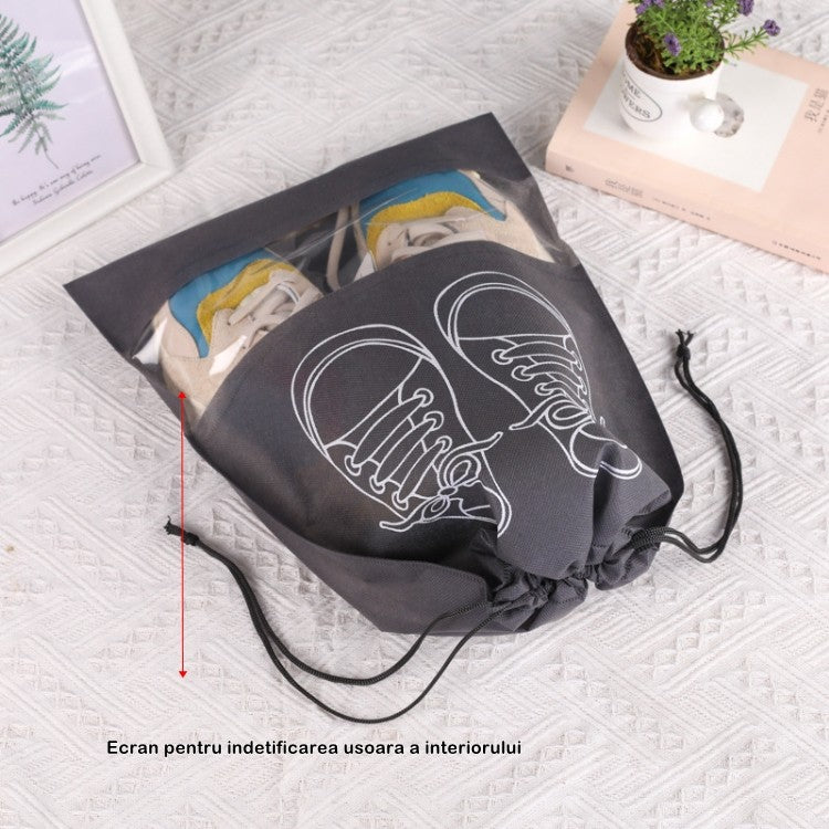 Sac depozitare incaltaminte, pentru voiaj sau depozitare, rezistent la praf, compatibil cu masina de spalat, 27 x 36 cm, gri deschis-1