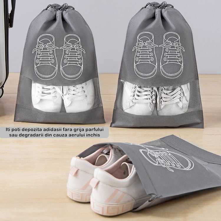 Sac depozitare incaltaminte, pentru voiaj sau depozitare, rezistent la praf, compatibil cu masina de spalat, 27 x 36 cm, gri deschis-3