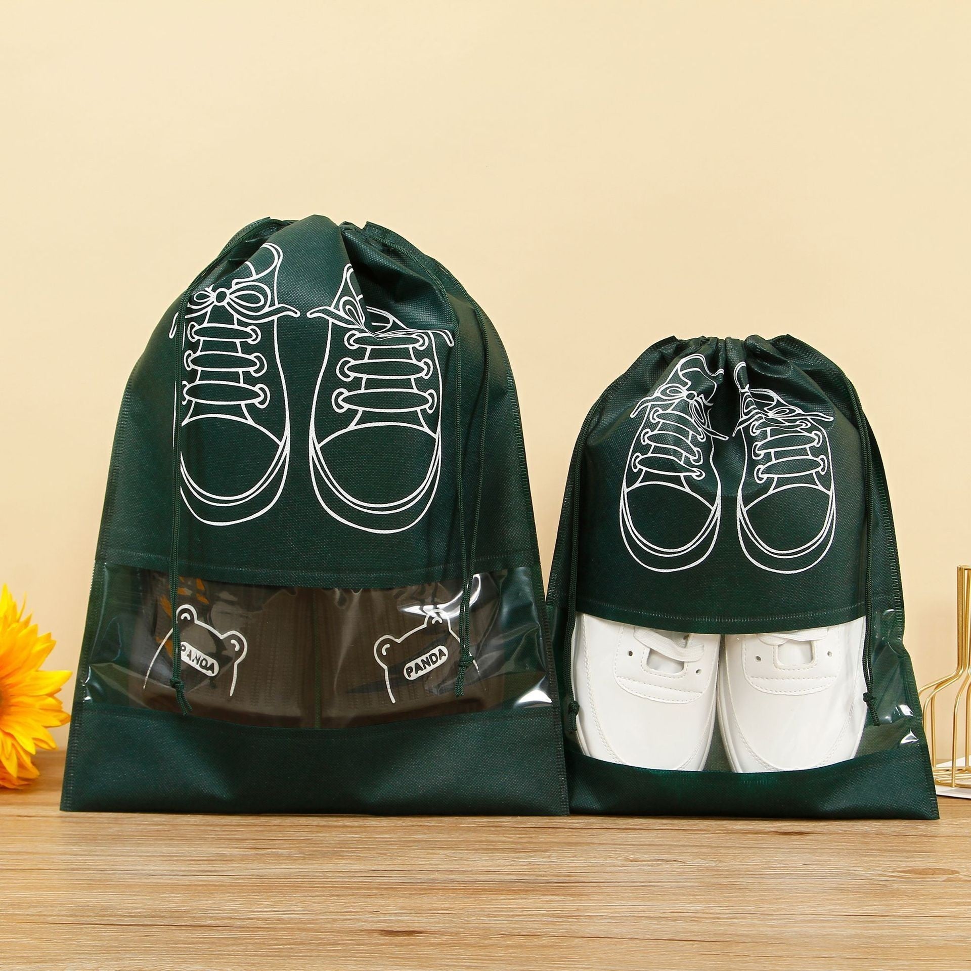 Sac depozitare incaltaminte, pentru voiaj sau depozitare, rezistent la praf, compatibil cu masina de spalat, 27 x 36 cm, verde inchis-0