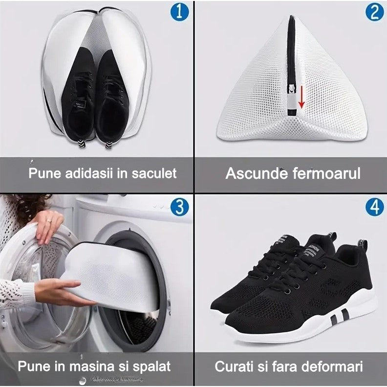 Sac pentru spalare si uscare incaltaminte Flippy, compatibil cu masina de spalat, material rezistent, 42 x 24 x 24 cm, alb-2