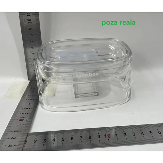 Savoniera cu Suport 2 in 1, Flippy, Pentru Perete sau Blat, PET, Scurgere Optima, Argintiu Transparent-1