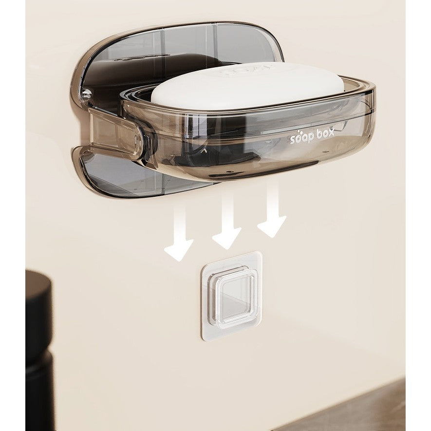 Savoniera cu Suport 2 in 1, Flippy, Pentru Perete sau Blat, PET, Scurgere Optima, GriTransparent-2