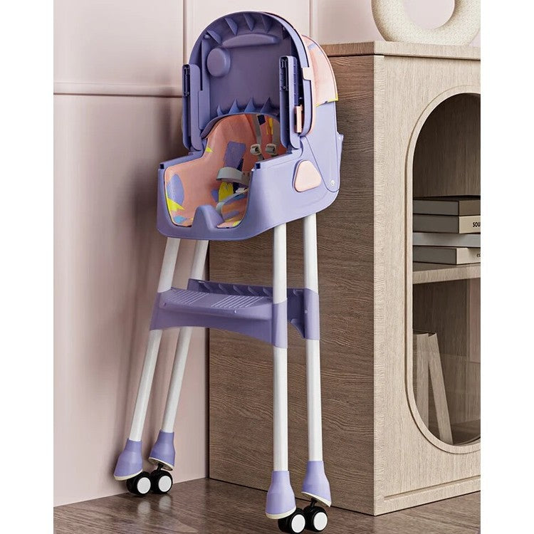 Scaun de Masa pe Roti pentru Copii, Flippy, 2 Tavite si Husa Detasabile, Multifuncțional, Stabil, Centura de Siguranta, Spatar Reglabil Moale, Balansoar, Cos de Depozitare, de la 6 Luni, Mov-5