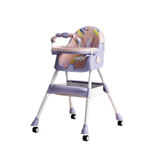 Scaun de Masa pe Roti pentru Copii, Flippy, 2 Tavite si Husa Detasabile, Multifuncțional, Stabil, Centura de Siguranta, Spatar Reglabil Moale, Balansoar, Cos de Depozitare, de la 6 Luni, Mov-0