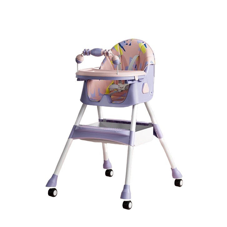Scaun de Masa pe Roti pentru Copii, Flippy, 2 Tavite si Husa Detasabile, Multifuncțional, Stabil, Centura de Siguranta, Spatar Reglabil Moale, Balansoar, Cos de Depozitare, de la 6 Luni, Mov-0