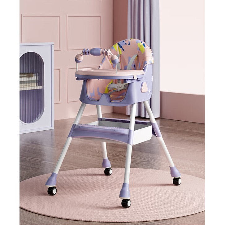 Scaun de Masa pentru Bebelusi si Copii, Flippy, 2 Tavite cu Jucarii si Husa Detasabile, Multifuncțional, Stabil, Centura de Siguranta, Spatar Reglabil Moale, Balansoar, Cos de Depozitare, de la 6 Luni, 97x73x65cm, Mov-1