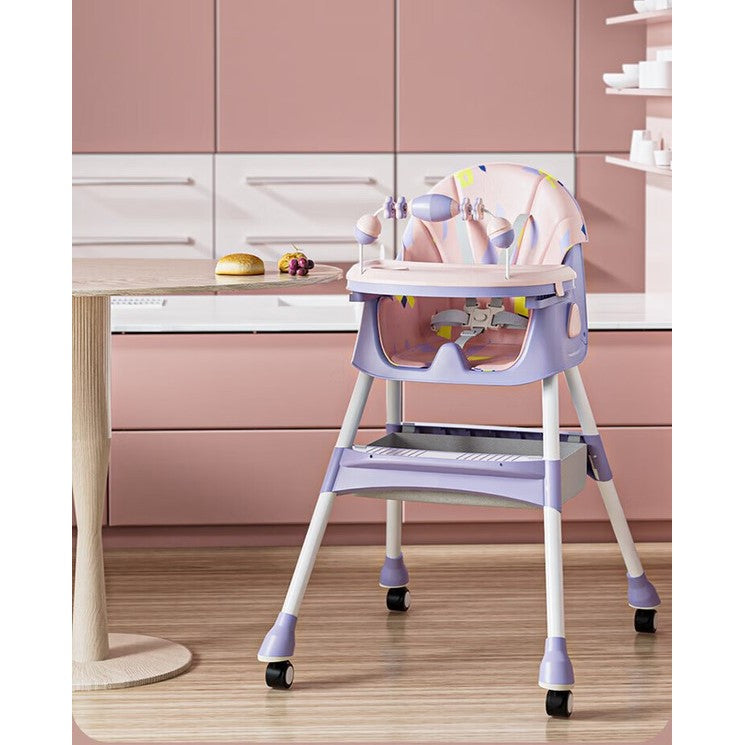 Scaun de Masa pentru Bebelusi si Copii, Flippy, 2 Tavite cu Jucarii si Husa Detasabile, Multifuncțional, Stabil, Centura de Siguranta, Spatar Reglabil Moale, Balansoar, Cos de Depozitare, de la 6 Luni, 97x73x65cm, Mov-9