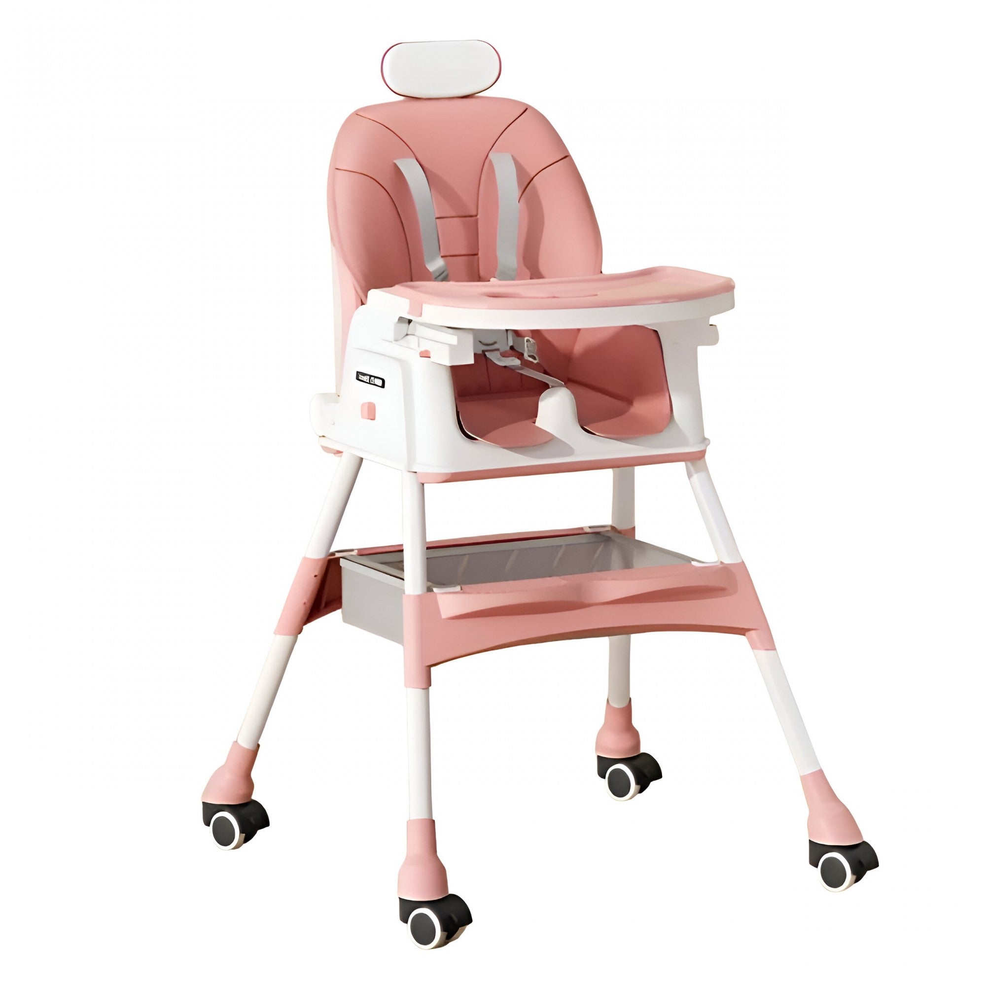 Scaun de Masa pentru Bebelusi si Copii Flippy, cu Roti, cu Tetiera, Telescopic, Pliabil, Masuta Reglabila, Suport Picioare, Scaun cu Invelis Piele Artificiala, Centura Siguranta, Spatiu Depozitare, 97 x 73 x 65 cm, Roz-0