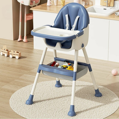 Scaun de masa pentru bebelusi si copii Flippy, cu roti, telescopic, pliabil, masuta reglabila, suport picioare, scaun invelis piele artificiala, centura siguranta, spatiu depozitare, 97 x 73 x 65 cm, albastru-2