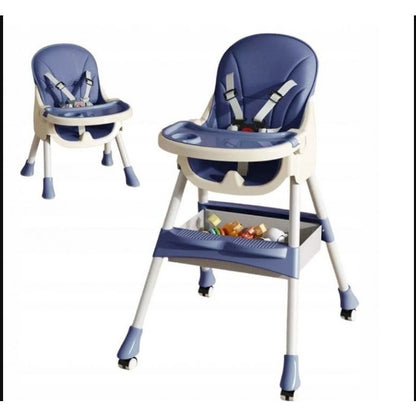 Scaun de Masa pentru Bebelusi si Copii, Flippy, cu Roti, Telescopic, Pliabil, Masuta Reglabila, Suport Picioare, Scaun cu Invelis Piele Artificiala, Centura Siguranta, Spatiu Depozitare, 97x73x65 cm, Albastru-3