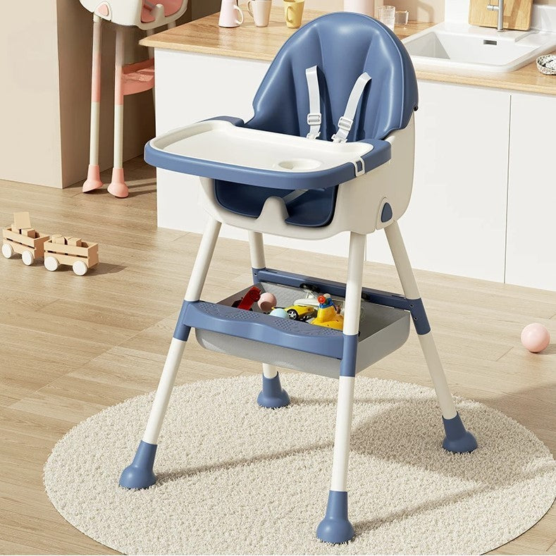 Scaun de Masa pentru Bebelusi si Copii, Flippy, cu Roti, Telescopic, Pliabil, Masuta Reglabila, Suport Picioare, Scaun cu Invelis Piele Artificiala, Centura Siguranta, Spatiu Depozitare, 97x73x65 cm, Albastru-4