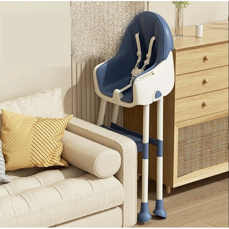Scaun de Masa pentru Bebelusi si Copii, Flippy, cu Roti, Telescopic, Pliabil, Masuta Reglabila, Suport Picioare, Scaun cu Invelis Piele Artificiala, Centura Siguranta, Spatiu Depozitare, 97x73x65 cm, Albastru-5