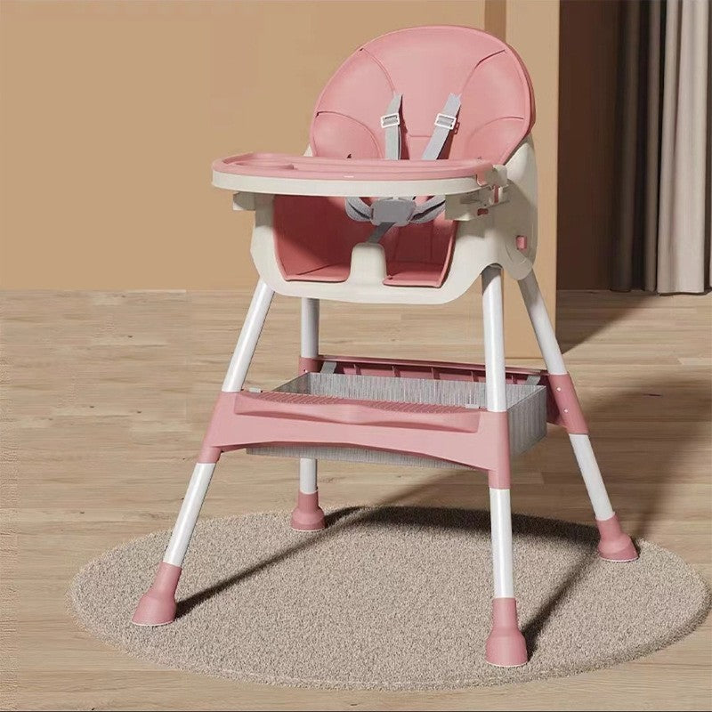 Scaun de Masa pentru Bebelusi si Copii, Flippy, cu Roti, Telescopic, Pliabil, Masuta Reglabila, Suport Picioare, Scaun cu Invelis Piele Artificiala, Centura Siguranta, Spatiu Depozitare, 97x73x65 cm, Roz-3