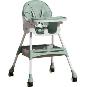 Scaun de Masa pentru Bebelusi si Copii, Flippy, cu Roti, Telescopic, Pliabil, Masuta Reglabila, Suport Picioare, Scaun cu Invelis Piele Artificiala, Centura Siguranta, Spatiu Depozitare, 97x73x65 cm, Verde-0