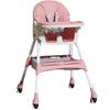 Scaun de Masa pentru Bebelusi si Copii, Flippy, cu Roti, Telescopic, Pliabil, Masuta Reglabila, Suport Picioare, Scaun cu Invelis Piele Artificiala, Centura Siguranta, Spatiu Depozitare, 97x73x65 cm, Roz-0
