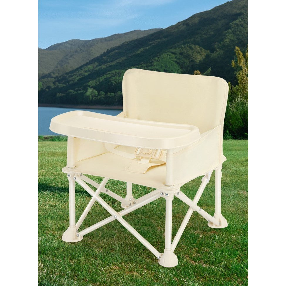 Scaun de Masa pentru Bebelusi si Copii, Flippy, Tavita si Husa Detasabile, Multifuncțional, Stabil, Centura de Siguranta, Cos de Depozitare, Bej, cu Umbrela Roz, de la 6 Luni-3