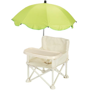 Scaun de Masa pentru Bebelusi si Copii, Flippy, Tavita si Husa Detasabile, Multifuncțional, Stabil, Centura de Siguranta, Cos de Depozitare, Bej, cu Umbrela Verde, de la 6 Luni-0