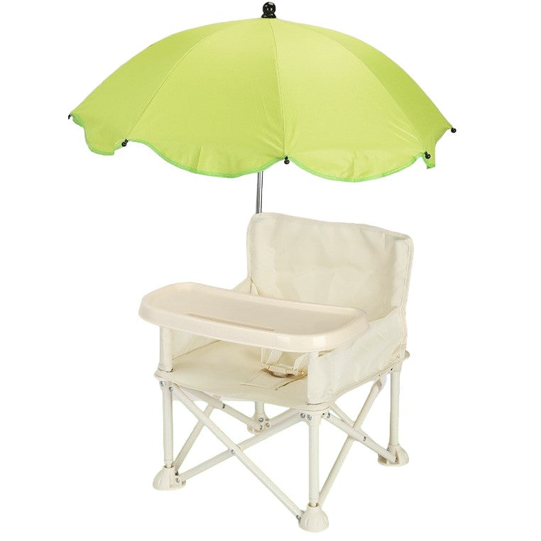 Scaun de Masa pentru Bebelusi si Copii, Flippy, Tavita si Husa Detasabile, Multifuncțional, Stabil, Centura de Siguranta, Cos de Depozitare, Bej, cu Umbrela Verde, de la 6 Luni-0