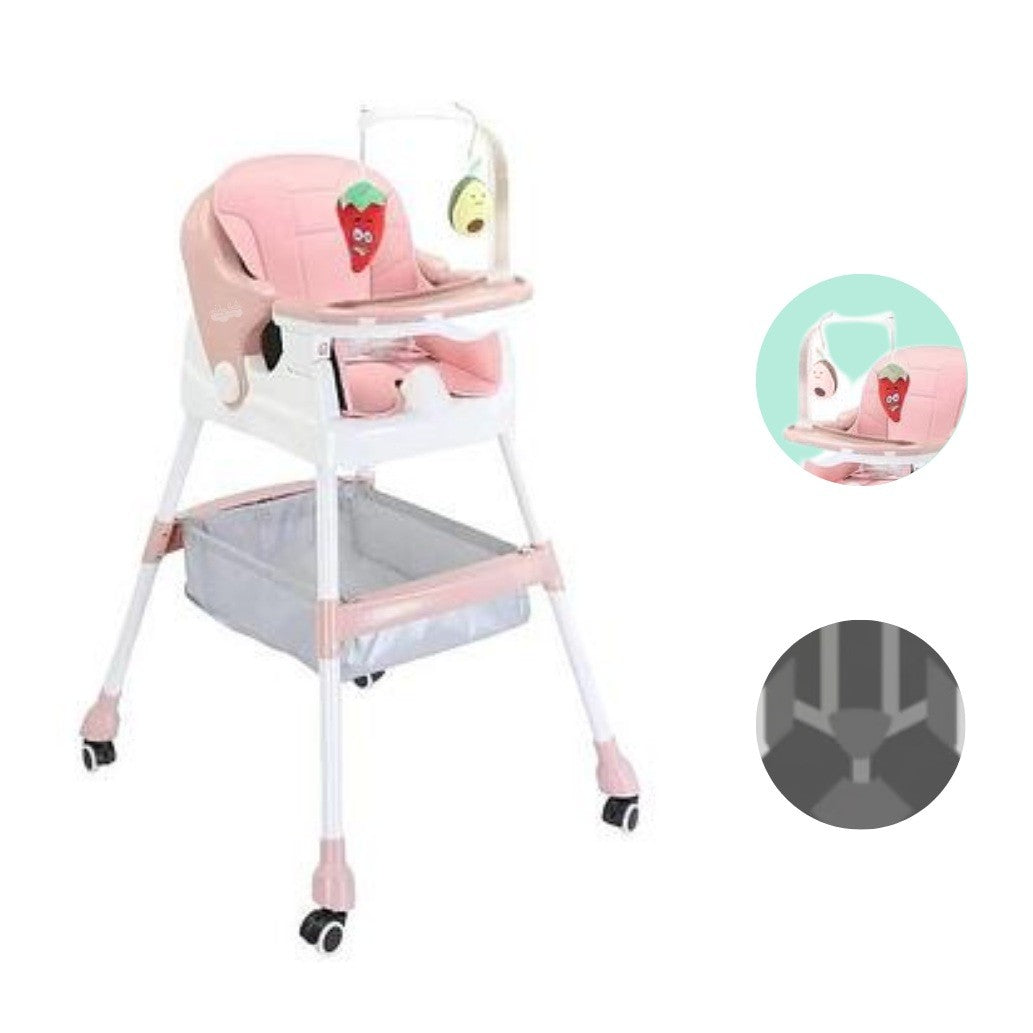 Scaun de Masa pentru Copii, Flippy, Multifunctional, Pliabil, cu Roti, Cos de Depozitare, din Plastic, Centura de Siguranta, Suport de Agatat Jucarii, 110 x 60 x 70 cm, Roz-1