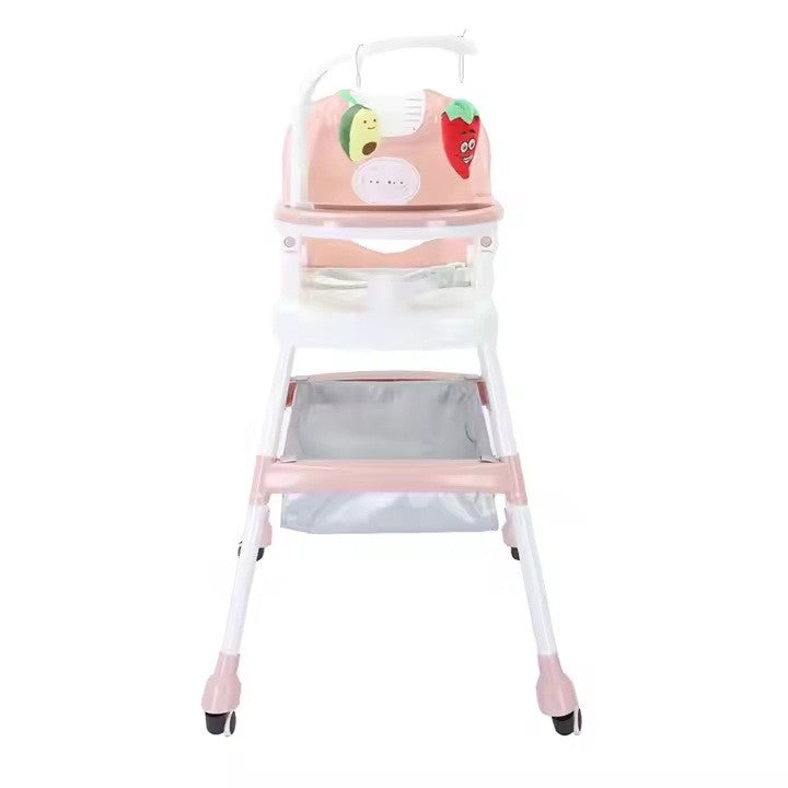 Scaun de Masa pentru Copii, Flippy, Multifunctional, Pliabil, cu Roti, Cos de Depozitare, din Plastic, Centura de Siguranta, Suport de Agatat Jucarii, 110 x 60 x 70 cm, Roz-2