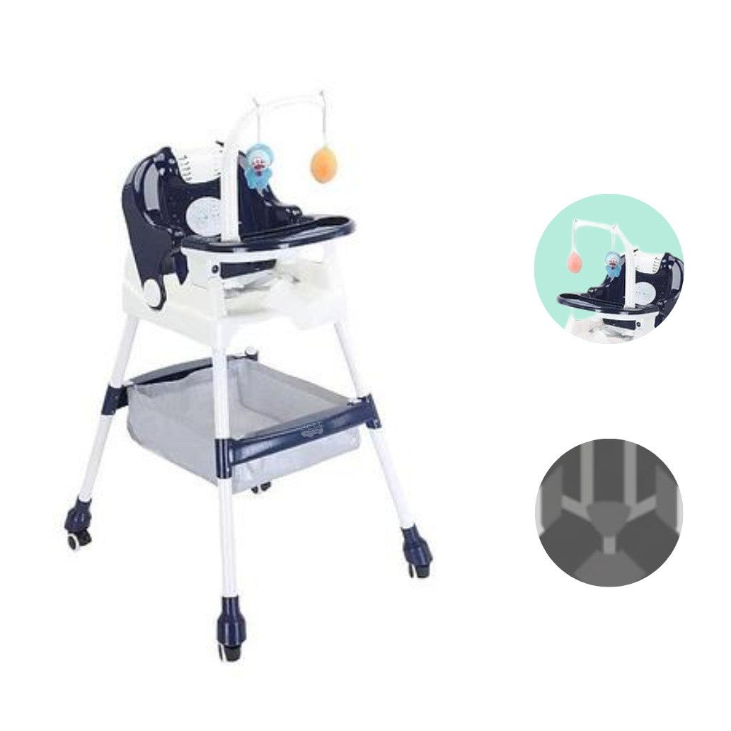 Scaun de Masa pentru Copii, Flippy, Multifunctional, Pliabil, cu Roti, Cos de Depozitare, din Plastic, Centura de Siguranta, Suport de Agatat Jucarii, 110 x 60 x 70 cm, Albastru-1
