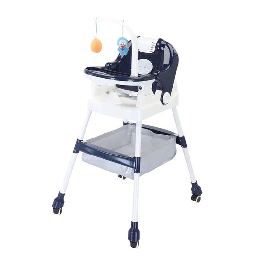 Scaun de Masa pentru Copii, Flippy, Multifunctional, Pliabil, cu Roti, Cos de Depozitare, din Plastic, Centura de Siguranta, Suport de Agatat Jucarii, 110 x 60 x 70 cm, Albastru-0