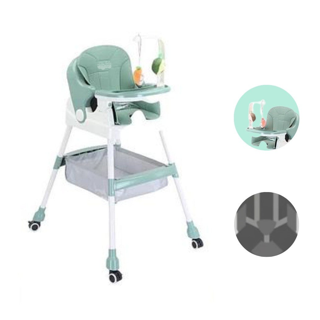 Scaun de Masa pentru Copii, Flippy, Multifunctional, Pliabil, cu Roti, Cos de Depozitare, din Plastic, Centura de Siguranta, Suport de Agatat Jucarii, 110 x 60 x 70 cm, Verde-3