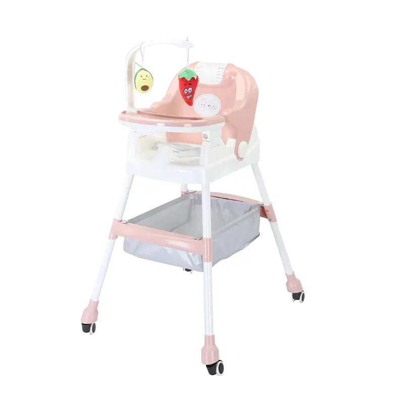 Scaun de Masa pentru Copii, Flippy, Multifunctional, Pliabil, cu Roti, Cos de Depozitare, din Plastic, Centura de Siguranta, Suport de Agatat Jucarii, 110 x 60 x 70 cm, Roz-0