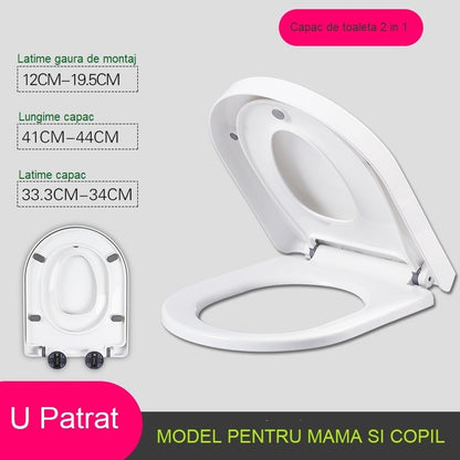 Capac de Toaleta cu Reductie 2 in 1, Flippy, pentru Copii si Adulti, Coborare Lenta si Silentioasa, Instalare Usoara, din PP5 , in Forma de U Patrat, Alb-2