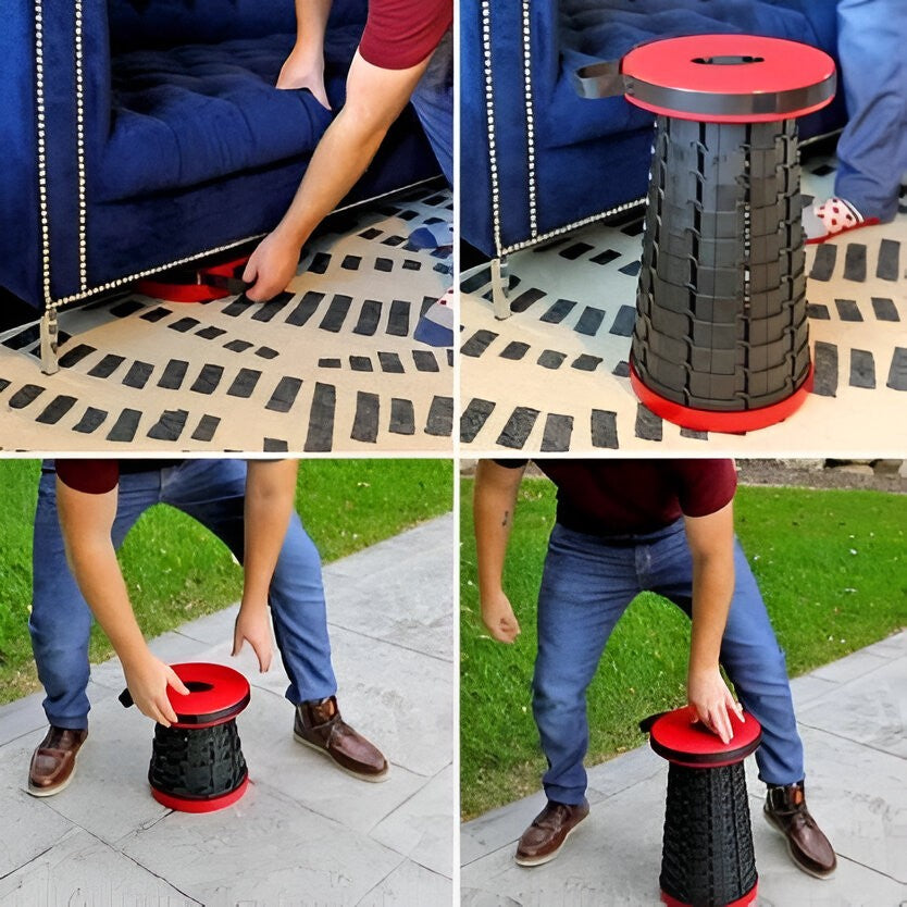 Scaun Telescopic Pliabil pentru Camping si Pescuit, Flippy, Portabil, Universal, Sustine 150 kg, ABS, Diametru 25 cm, Extensibil, Inaltime 45 cm, Rosu-Negru-6