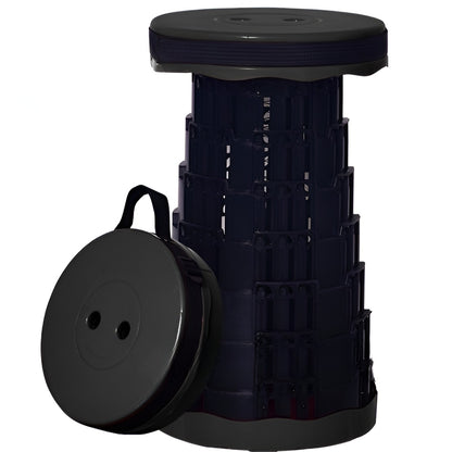 Scaun Telescopic Pliabil pentru Camping si Pescuit, Flippy, Portabil, Universal, Sustine 150 kg, ABS, Diametru 25 cm, Extensibil, Inaltime 45 cm, Negru-1