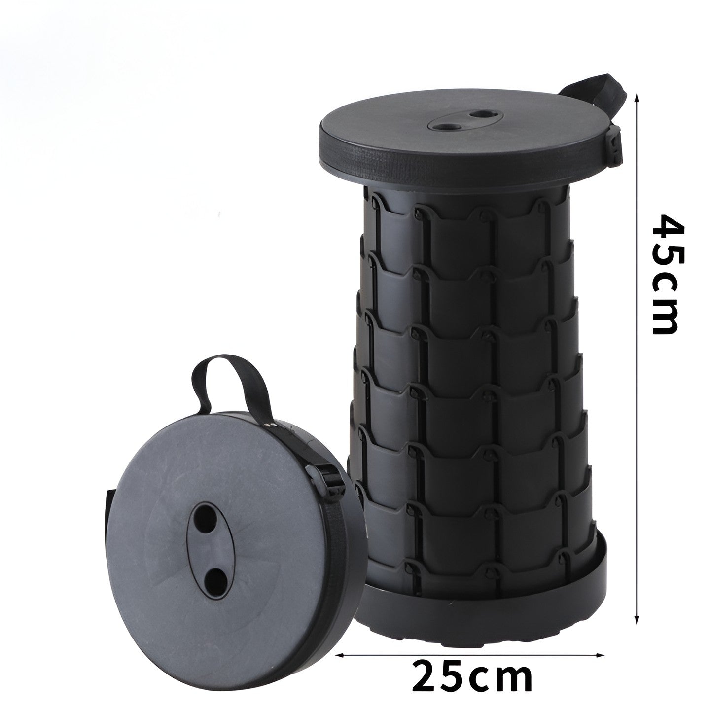 Scaun Telescopic Pliabil pentru Camping si Pescuit, Flippy, Portabil, Universal, Sustine 150 kg, ABS, Diametru 25 cm, Extensibil, Inaltime 45 cm, Negru-4
