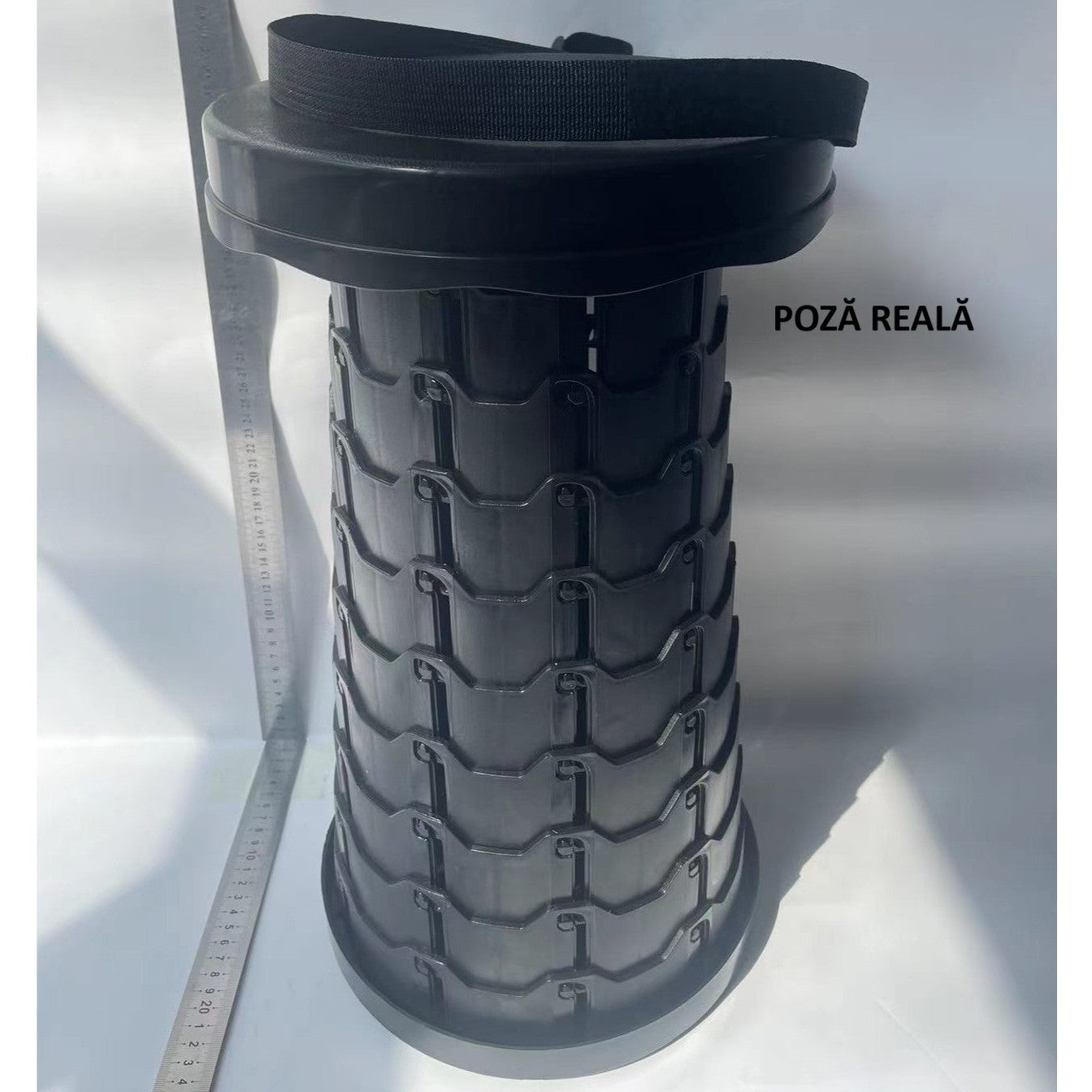 Scaun Telescopic Pliabil pentru Camping si Pescuit, Flippy, Portabil, Universal, Sustine 150 kg, ABS, Diametru 25 cm, Extensibil, Inaltime 45 cm, Negru-6