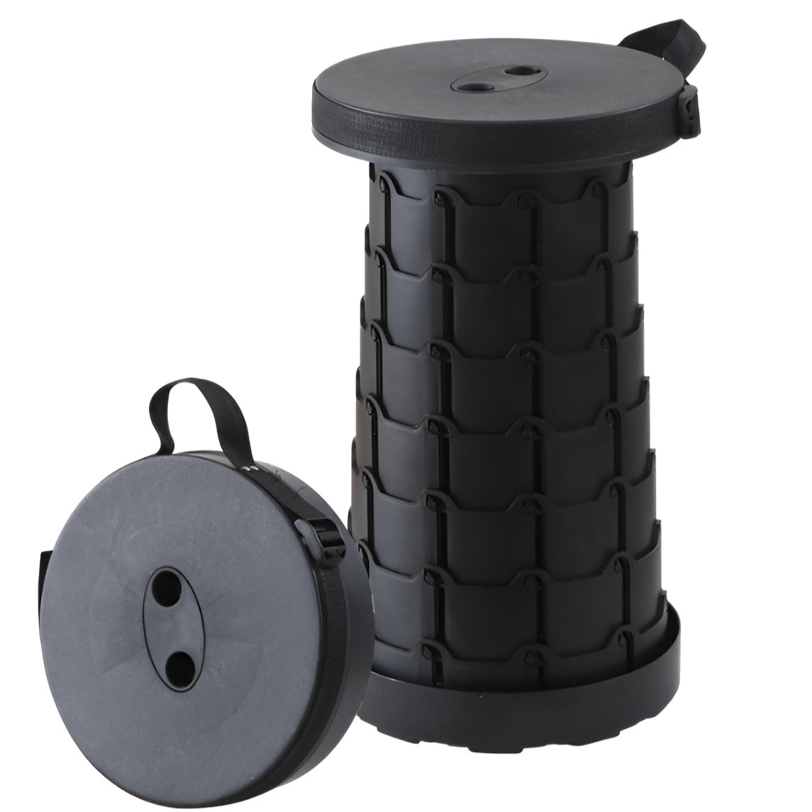 Scaun Telescopic Pliabil pentru Camping si Pescuit, Flippy, Portabil, Universal, Sustine 150 kg, ABS, Diametru 25 cm, Extensibil, Inaltime 45 cm, Negru-0