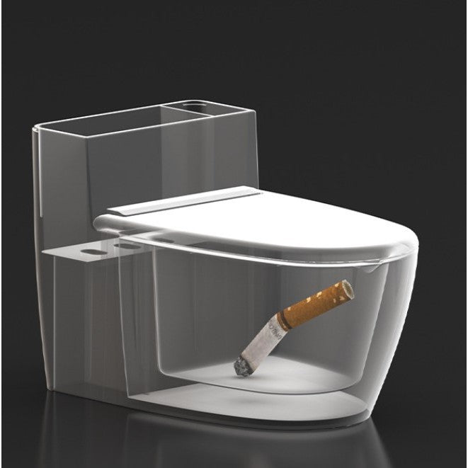 Scrumiera creativa Flippy, Forma de Toaleta, Capac Alb , Material ABS si Otel Inoxidabil, 12.5 x 10 x 8 cm, Fixare prin Lipire sau De Sine Statator, pentru Baie, Camera, Bucatarie, Balcon, Alb, model 2-5