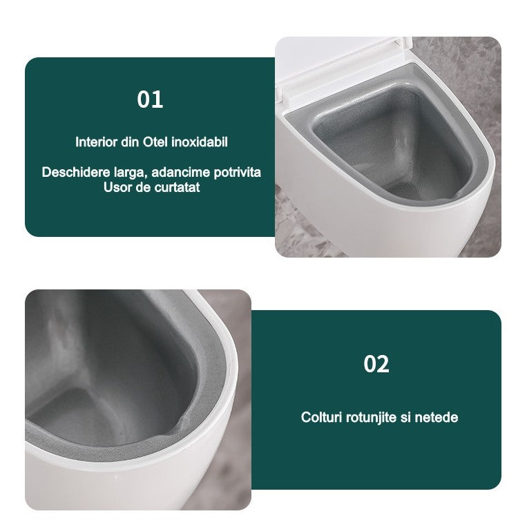 Scrumiera creativa Flippy, Forma de Toaleta, Capac Alb , Material ABS si Otel Inoxidabil, 12.5 x 10 x 8 cm, Fixare prin Lipire sau De Sine Statator, pentru Baie, Camera, Bucatarie, Balcon, Alb, model 2-10