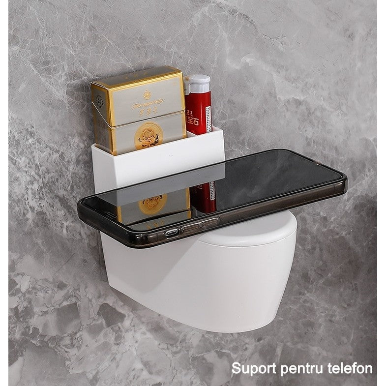 Scrumiera creativa Flippy, Forma de Toaleta, Capac Argintiu, Material ABS si Otel Inoxidabil, 12.5 x 9.8 x 8.4 cm, Fixare prin Lipire sau De Sine Statator, pentru Baie, Camera, Bucatarie, Balcon, Argintiu-1