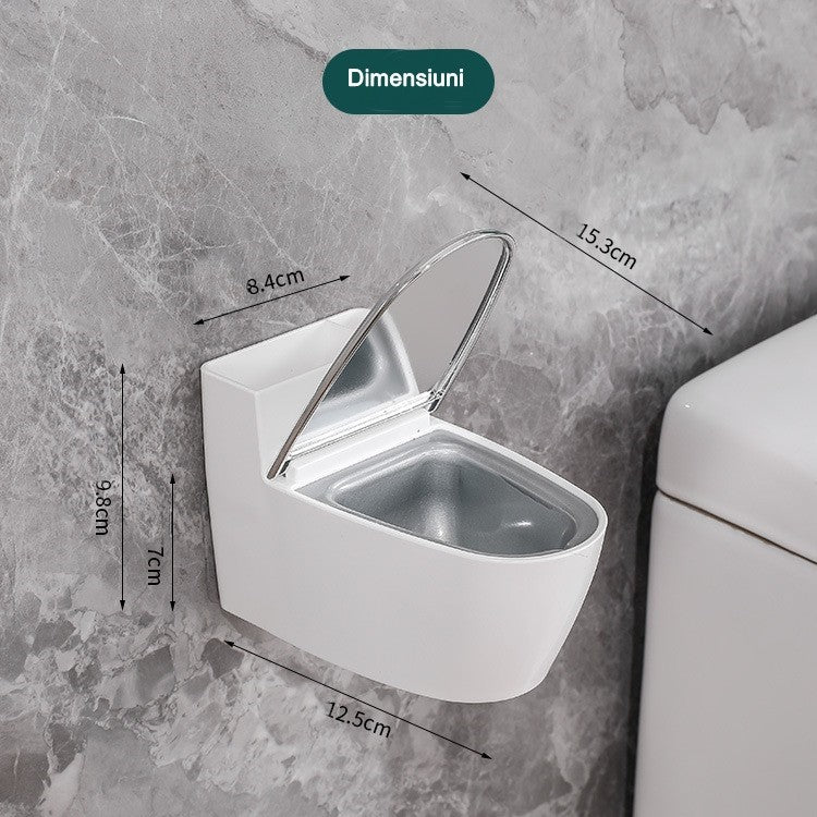 Scrumiera creativa Flippy, Forma de Toaleta, Capac Argintiu, Material ABS si Otel Inoxidabil, 12.5 x 9.8 x 8.4 cm, Fixare prin Lipire sau De Sine Statator, pentru Baie, Camera, Bucatarie, Balcon, Argintiu-2