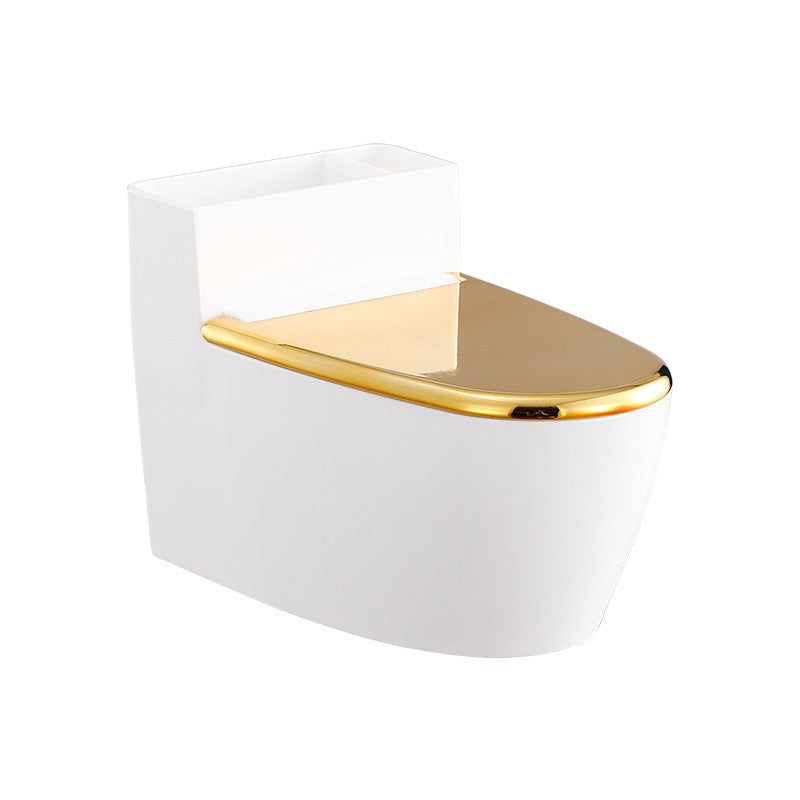 Scrumiera creativa Flippy, Forma de Toaleta, Capac Auriu, Material ABS si Otel Inoxidabil, 12.5 x 9.8 x 8.4 cm, Fixare prin Lipire sau De Sine Statator, pentru Baie, Camera, Bucatarie, Balcon, Auriu-0