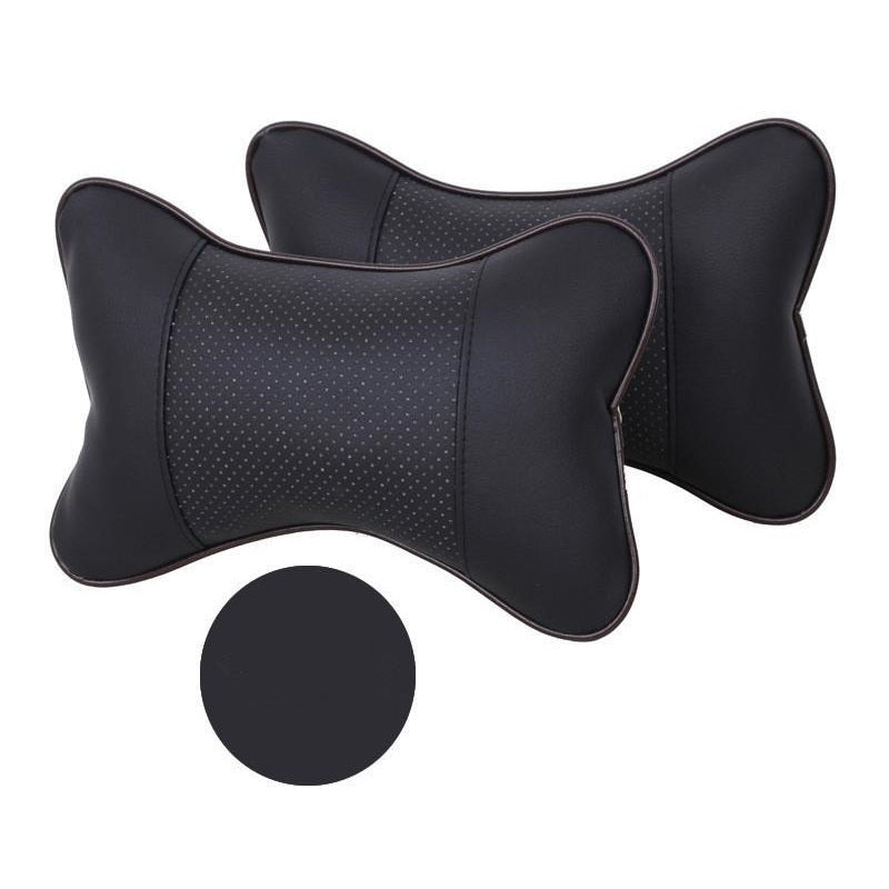 Set 2 buc. perne tetiere auto, pentru sustinere gat din piele ecologica, culoare NEGRU-1