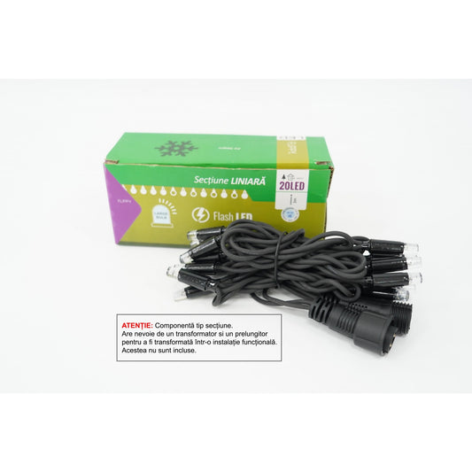 Sectiune Instalatie de Craciun Flippy Tip Liniara, cu Flash, 2 m, 20 LED-uri, Interconectabila, Fir Negru, Alb-Rece, Atentie! nu contine Alimentator-0