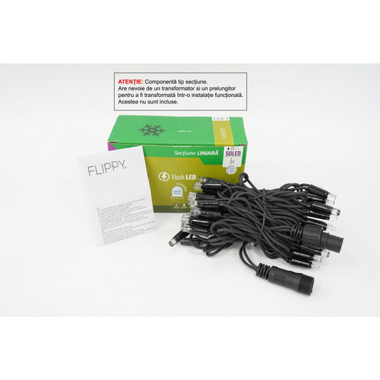Sectiune Instalatie de Craciun Flippy Tip Liniara, cu Flash, 5 m, 50 LED-uri, Interconectabila, Fir Negru, Alb-Rece-0