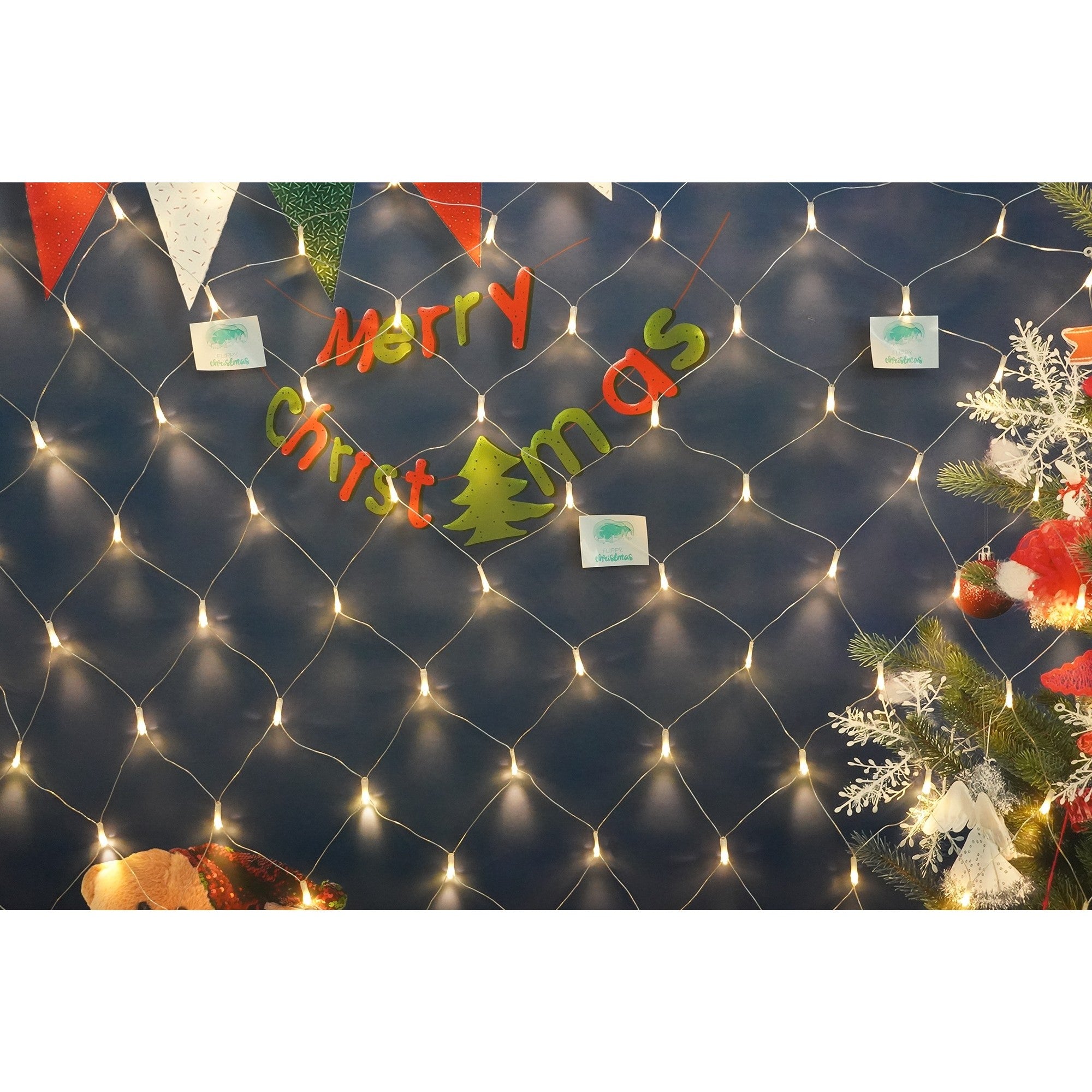 Sectiune Instalatie de Craciun Flippy, Tip Plasa, 120 LED-uri, 1.5 x 1.5 m, 8 jocuri de lumini, Interconectabila, Fir transparent, Alb cald-2