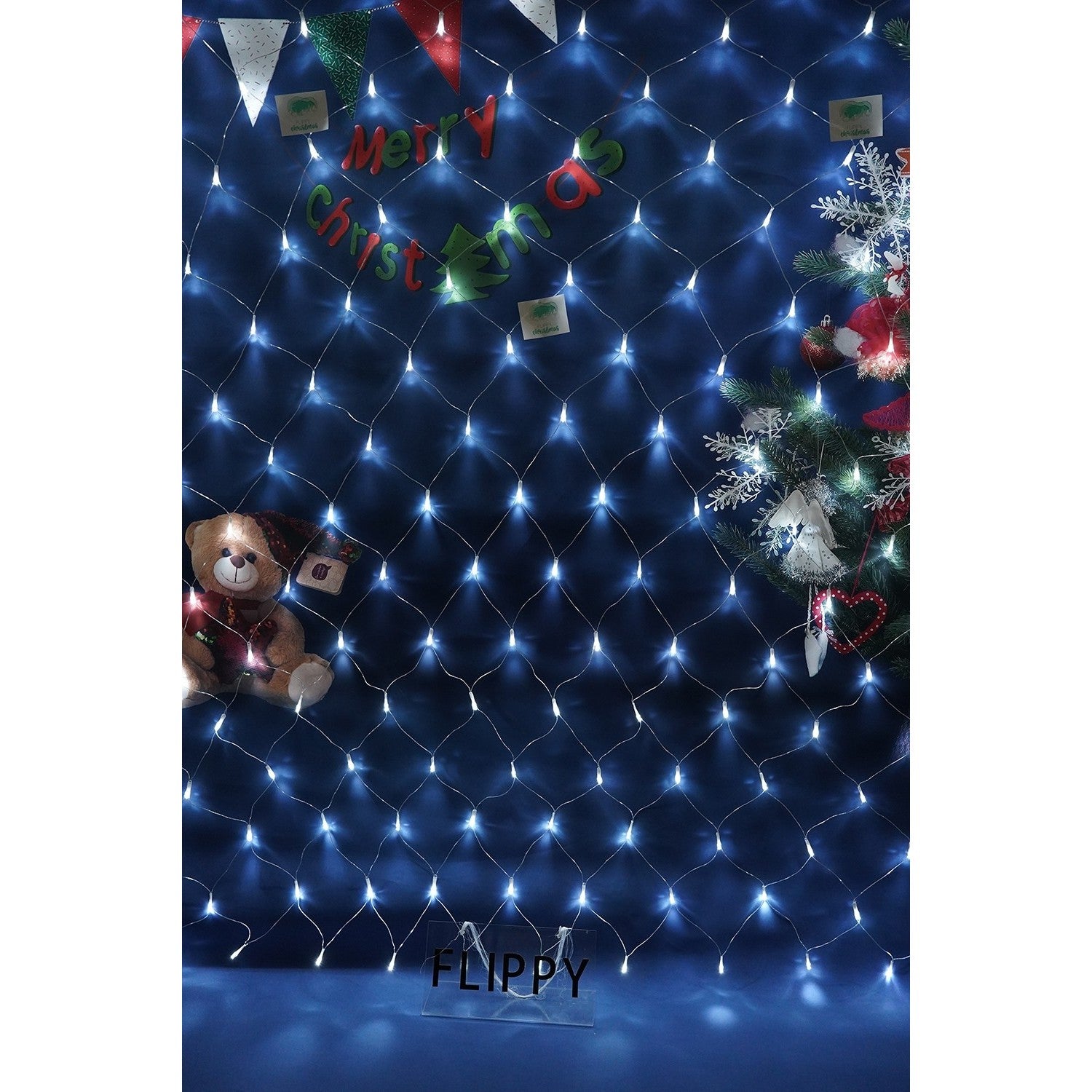 Sectiune Instalatie de Craciun Flippy, Tip Plasa, 160 LED-uri, 2 m x 2 m, 8 jocuri de lumini, Interconectabila, Fir transparent, Alb rece-1