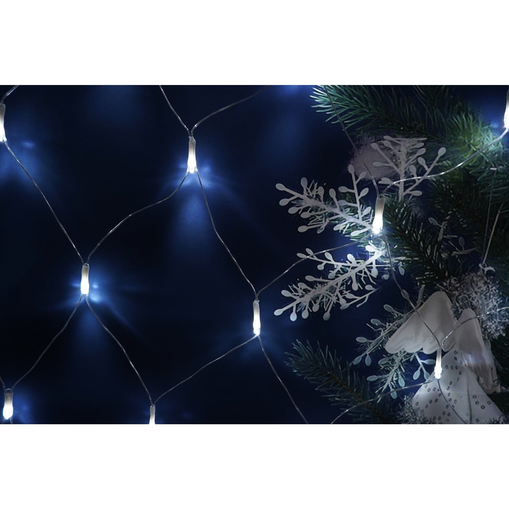 Sectiune Instalatie de Craciun Flippy, Tip Plasa, 160 LED-uri, 2 m x 2 m, 8 jocuri de lumini, Interconectabila, Fir transparent, Alb rece-2